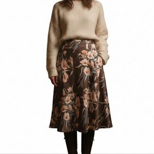 VTG Jones New York 100% Silk Floral Skirt Brown Blue Earthy Whimsigoth Midi 12